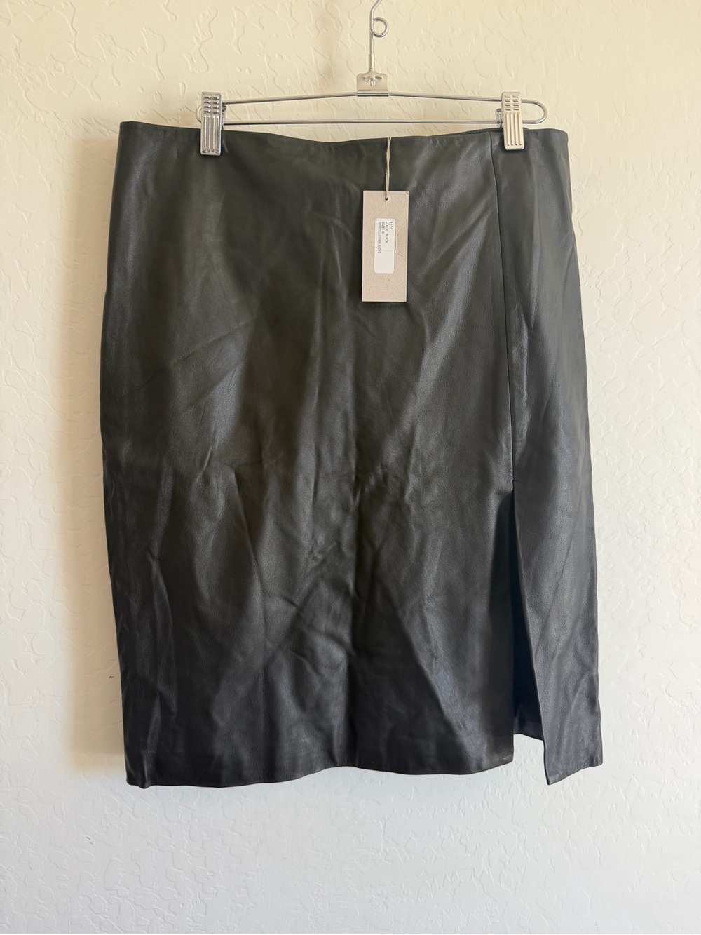 M. Patmos Black Genuine Leather Asymmetrical Pencil Midi Skirt Size 6 NWT